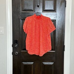 Loft Short Sleeve Heart Print Blouse Size 10